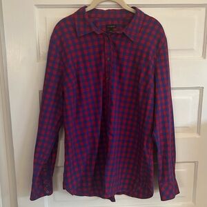 Talbots Red & Blue Check Button Down Shirt, size L
